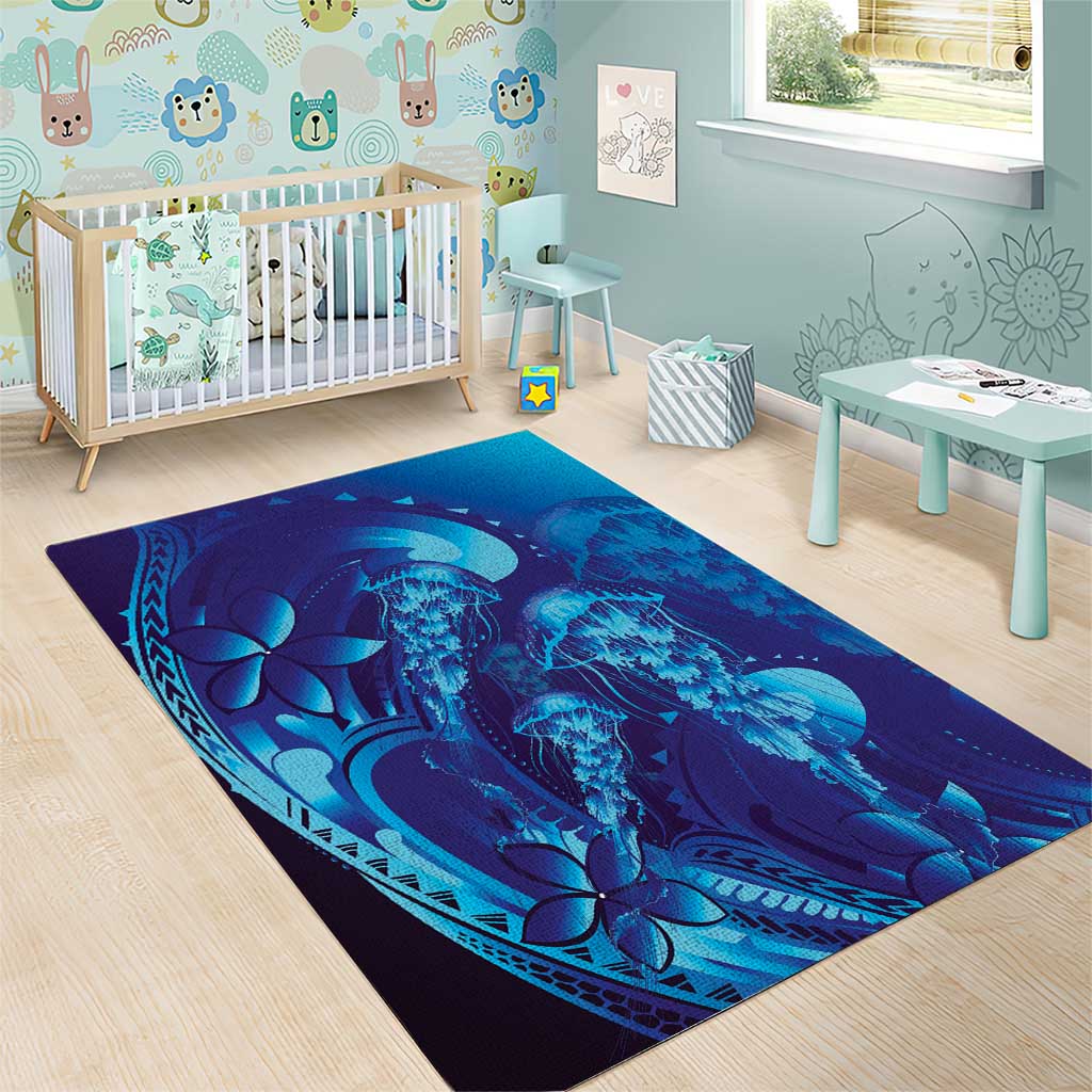 Purple Paradise Polynesia Jellyfish Area Rug Plumeria Polynesian Tattoo Glowing Vibes LT14 - Polynesian Pride