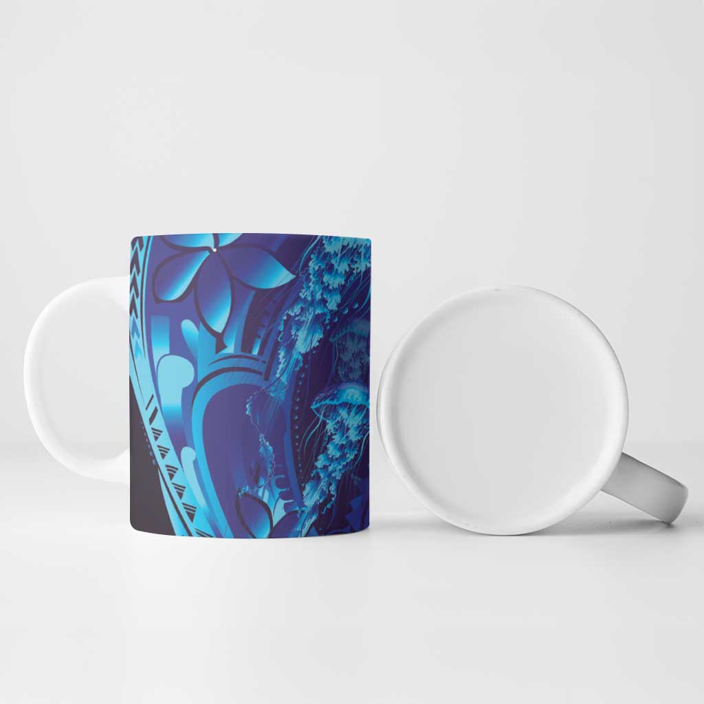 Purple Paradise Polynesia Jellyfish Ceramic Mug Plumeria Polynesian Tattoo Glowing Vibes