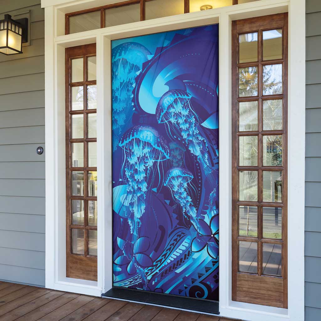 Purple Paradise Polynesia Jellyfish Door Cover Plumeria Polynesian Tattoo Glowing Vibes