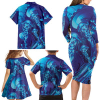 Purple Paradise Polynesia Jellyfish Family Matching Long Sleeve Bodycon Dress and Hawaiian Shirt Plumeria Polynesian Tattoo Glowing Vibes LT14 - Polynesian Pride