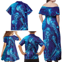 Purple Paradise Polynesia Jellyfish Family Matching Off Shoulder Maxi Dress and Hawaiian Shirt Plumeria Polynesian Tattoo Glowing Vibes LT14 - Polynesian Pride