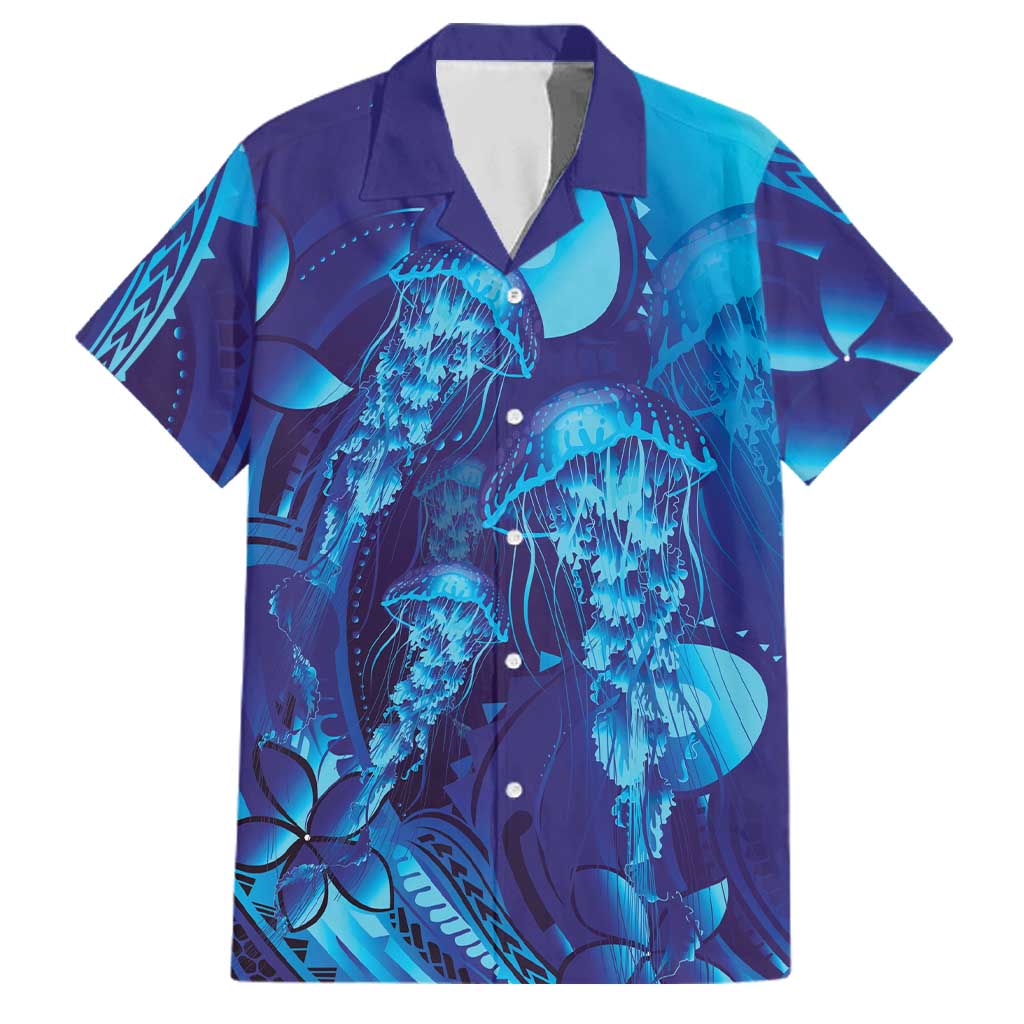 Purple Paradise Polynesia Jellyfish Family Matching Off Shoulder Short Dress and Hawaiian Shirt Plumeria Polynesian Tattoo Glowing Vibes LT14 Dad's Shirt - Short Sleeve Purple - Polynesian Pride