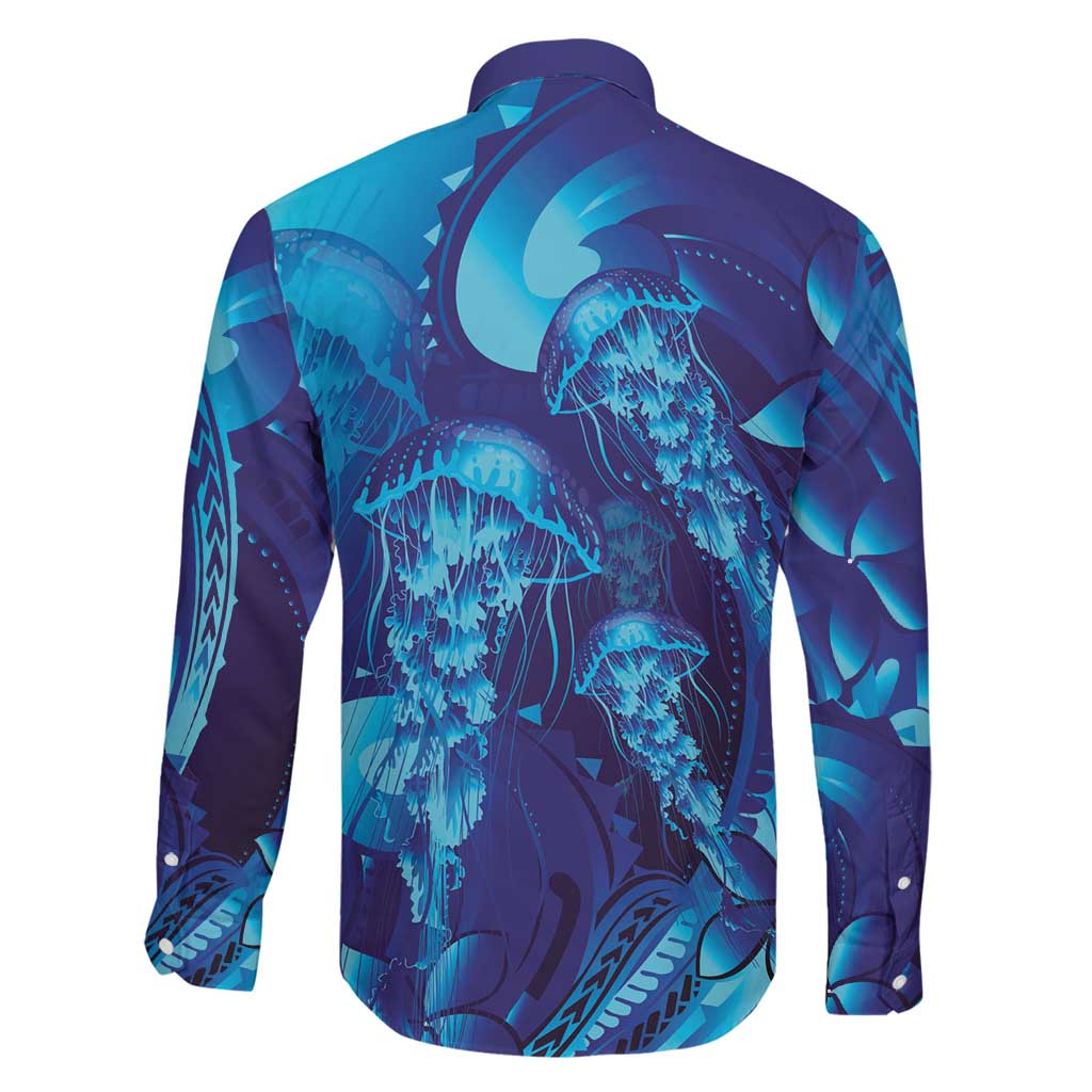 Purple Paradise Polynesia Jellyfish Family Matching Off Shoulder Short Dress and Hawaiian Shirt Plumeria Polynesian Tattoo Glowing Vibes LT14 - Polynesian Pride