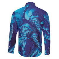 Purple Paradise Polynesia Jellyfish Family Matching Off Shoulder Short Dress and Hawaiian Shirt Plumeria Polynesian Tattoo Glowing Vibes LT14 - Polynesian Pride