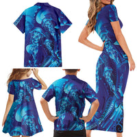 Purple Paradise Polynesia Jellyfish Family Matching Short Sleeve Bodycon Dress and Hawaiian Shirt Plumeria Polynesian Tattoo Glowing Vibes LT14 - Polynesian Pride