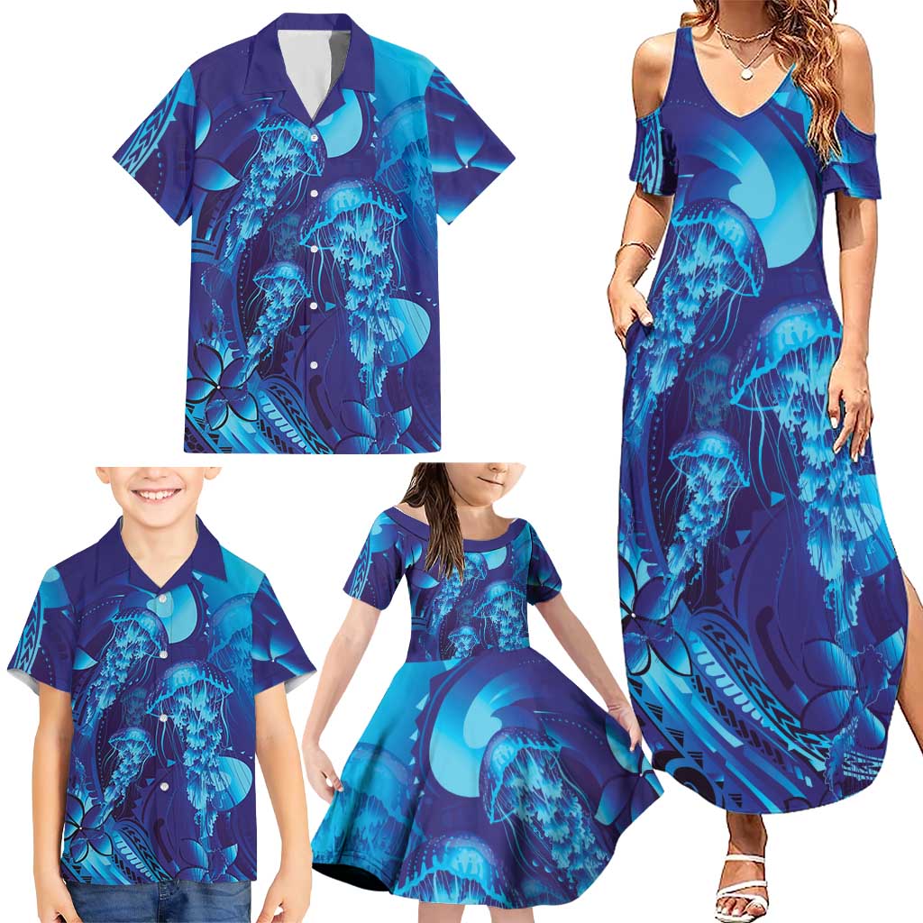 Purple Paradise Polynesia Jellyfish Family Matching Summer Maxi Dress and Hawaiian Shirt Plumeria Polynesian Tattoo Glowing Vibes LT14 - Polynesian Pride
