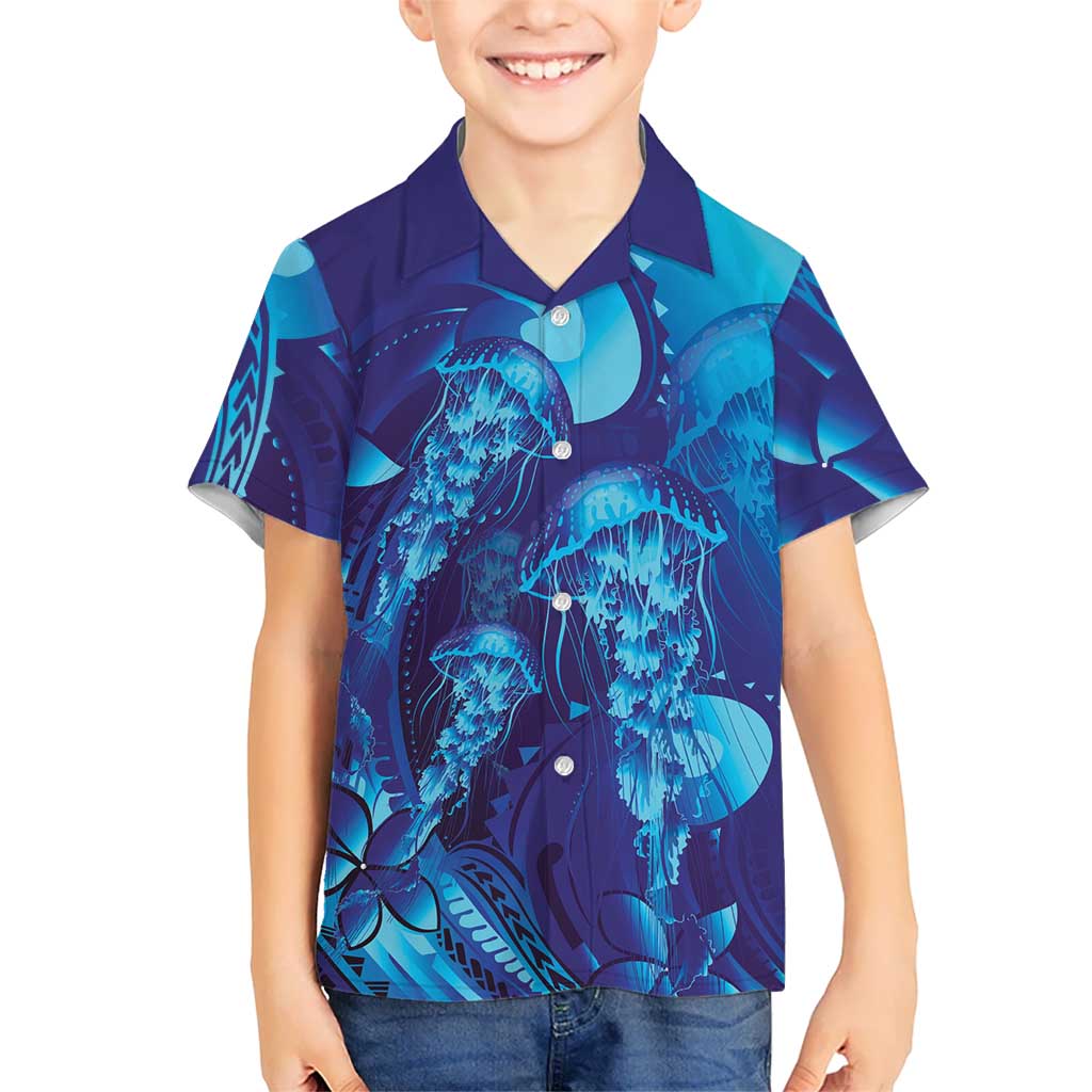 Purple Paradise Polynesia Jellyfish Family Matching Summer Maxi Dress and Hawaiian Shirt Plumeria Polynesian Tattoo Glowing Vibes LT14 Son's Shirt Purple - Polynesian Pride