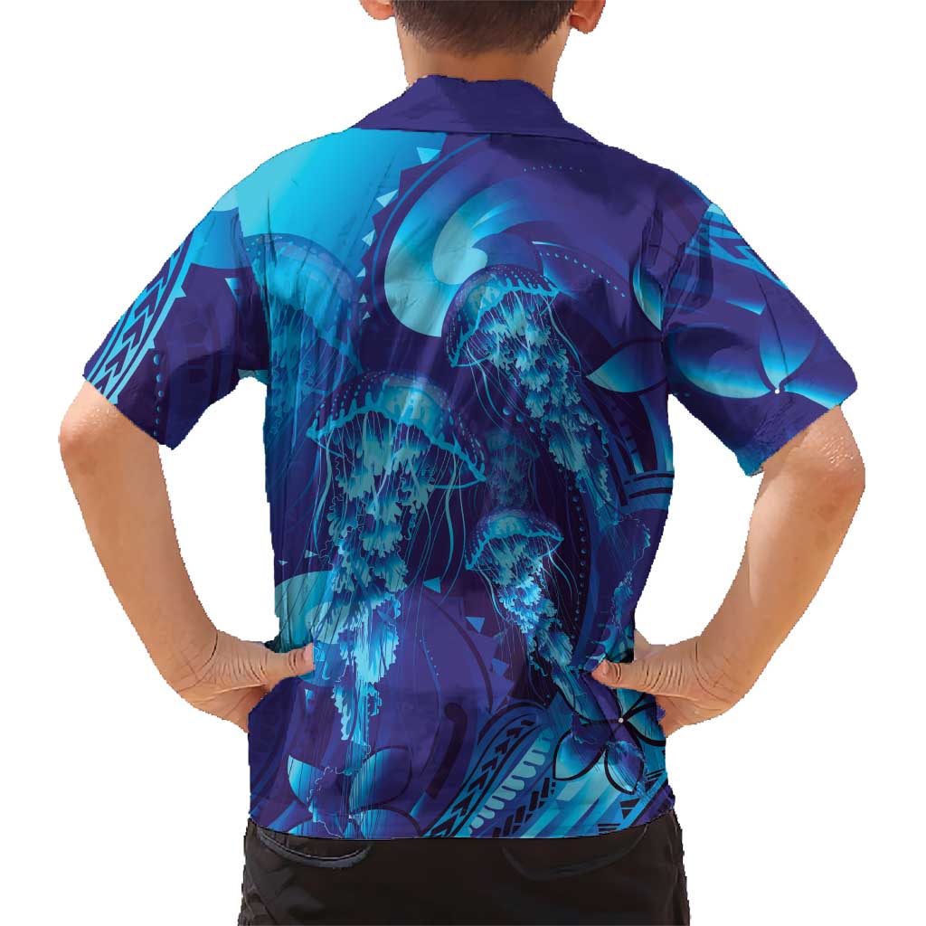 Purple Paradise Polynesia Jellyfish Family Matching Tank Maxi Dress and Hawaiian Shirt Plumeria Polynesian Tattoo Glowing Vibes LT14 - Polynesian Pride