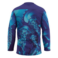 Purple Paradise Polynesia Jellyfish Hockey Jersey Plumeria Polynesian Tattoo Glowing Vibes