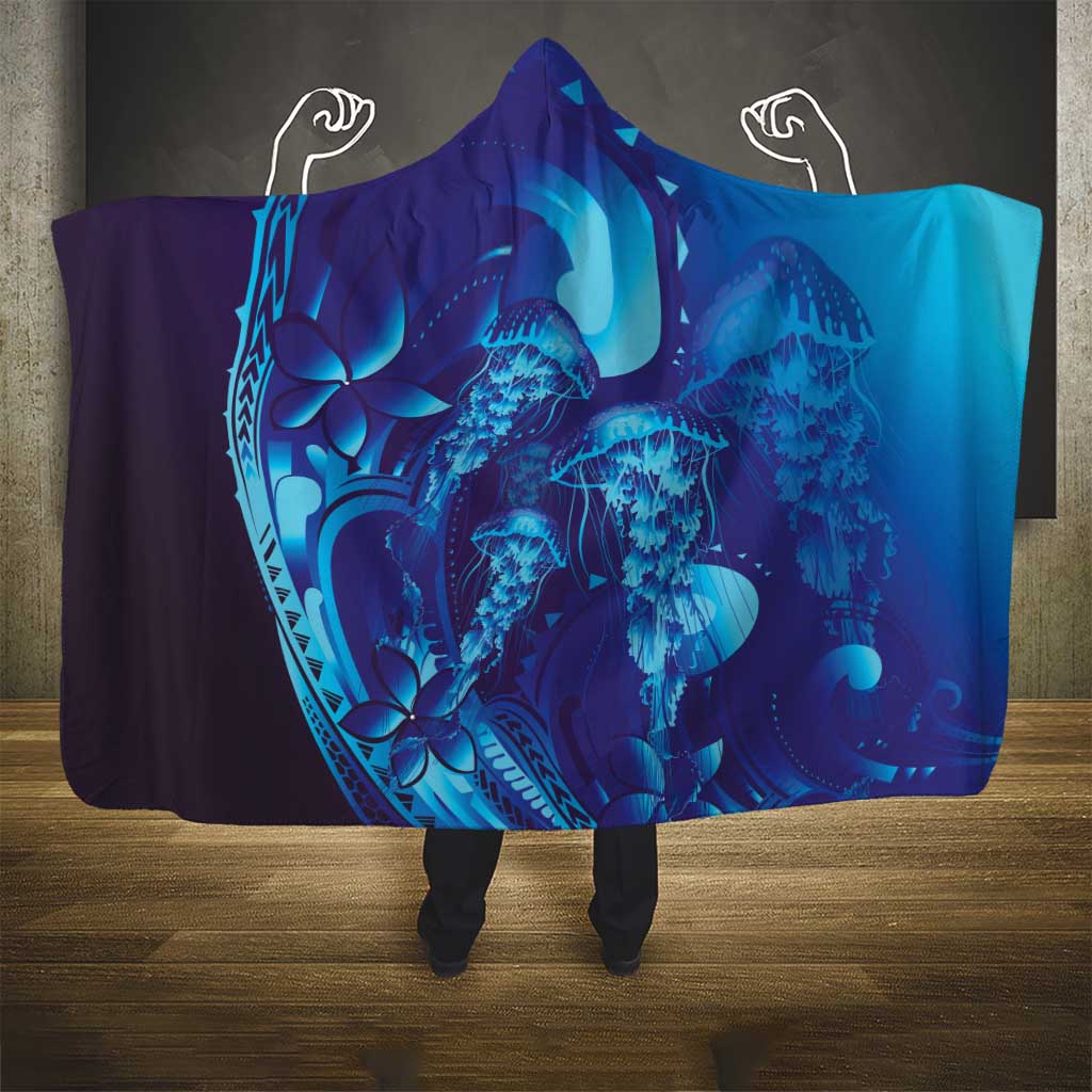 Purple Paradise Polynesia Jellyfish Hooded Blanket Plumeria Polynesian Tattoo Glowing Vibes