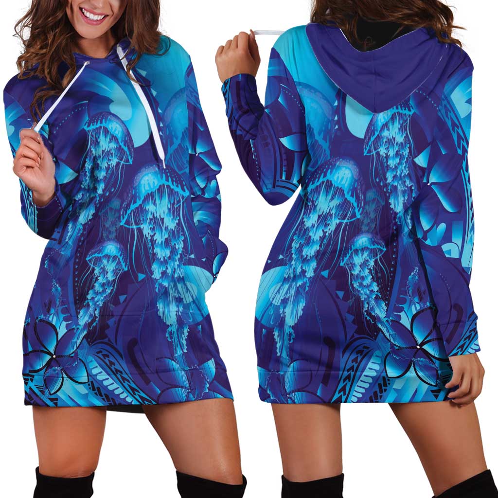 Purple Paradise Polynesia Jellyfish Hoodie Dress Plumeria Polynesian Tattoo Glowing Vibes LT14 - Polynesian Pride