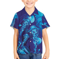 Purple Paradise Polynesia Jellyfish Kid Hawaiian Shirt Plumeria Polynesian Tattoo Glowing Vibes