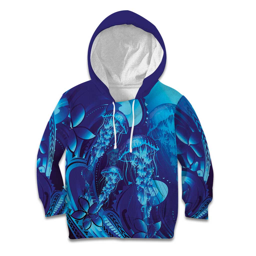 Purple Paradise Polynesia Jellyfish Kid Hoodie Plumeria Polynesian Tattoo Glowing Vibes