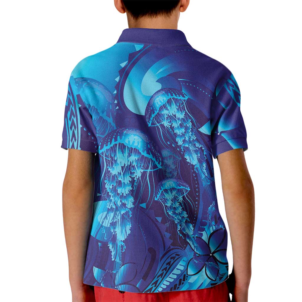 Purple Paradise Polynesia Jellyfish Kid Polo Shirt Plumeria Polynesian Tattoo Glowing Vibes