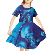 Purple Paradise Polynesia Jellyfish Kid Short Sleeve Dress Plumeria Polynesian Tattoo Glowing Vibes