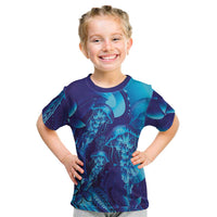 Purple Paradise Polynesia Jellyfish Kid T Shirt Plumeria Polynesian Tattoo Glowing Vibes
