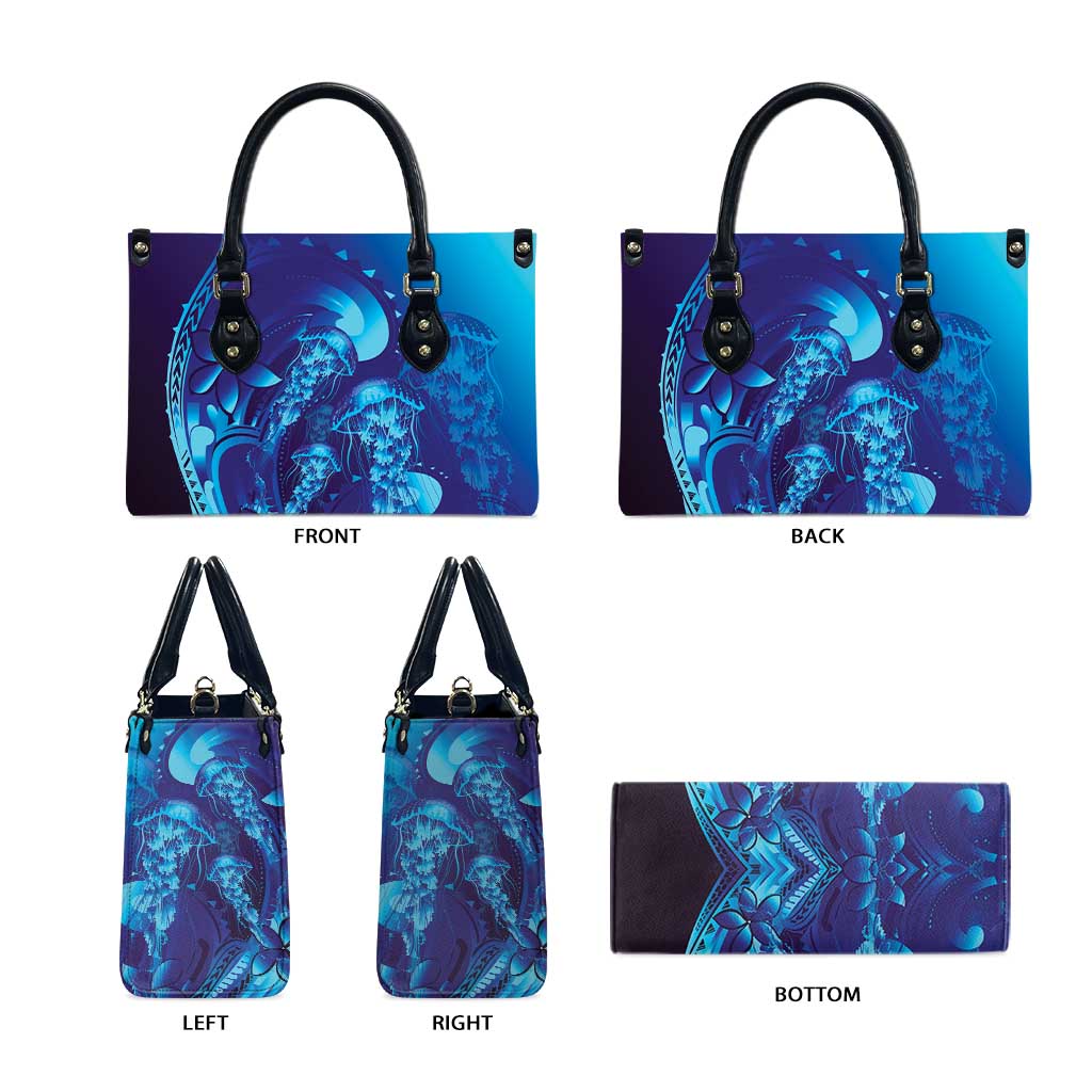 Purple Paradise Polynesia Jellyfish Leather Bag Plumeria Polynesian Tattoo Glowing Vibes