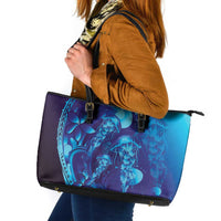 Purple Paradise Polynesia Jellyfish Leather Tote Bag Plumeria Polynesian Tattoo Glowing Vibes