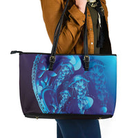 Purple Paradise Polynesia Jellyfish Leather Tote Bag Plumeria Polynesian Tattoo Glowing Vibes
