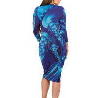 Purple Paradise Polynesia Jellyfish Long Sleeve Bodycon Dress Plumeria Polynesian Tattoo Glowing Vibes
