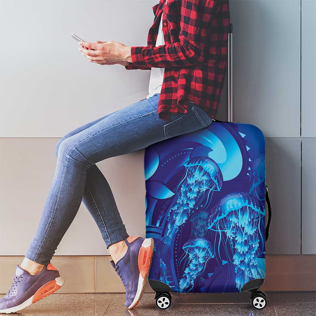 Purple Paradise Polynesia Jellyfish Luggage Cover Plumeria Polynesian Tattoo Glowing Vibes