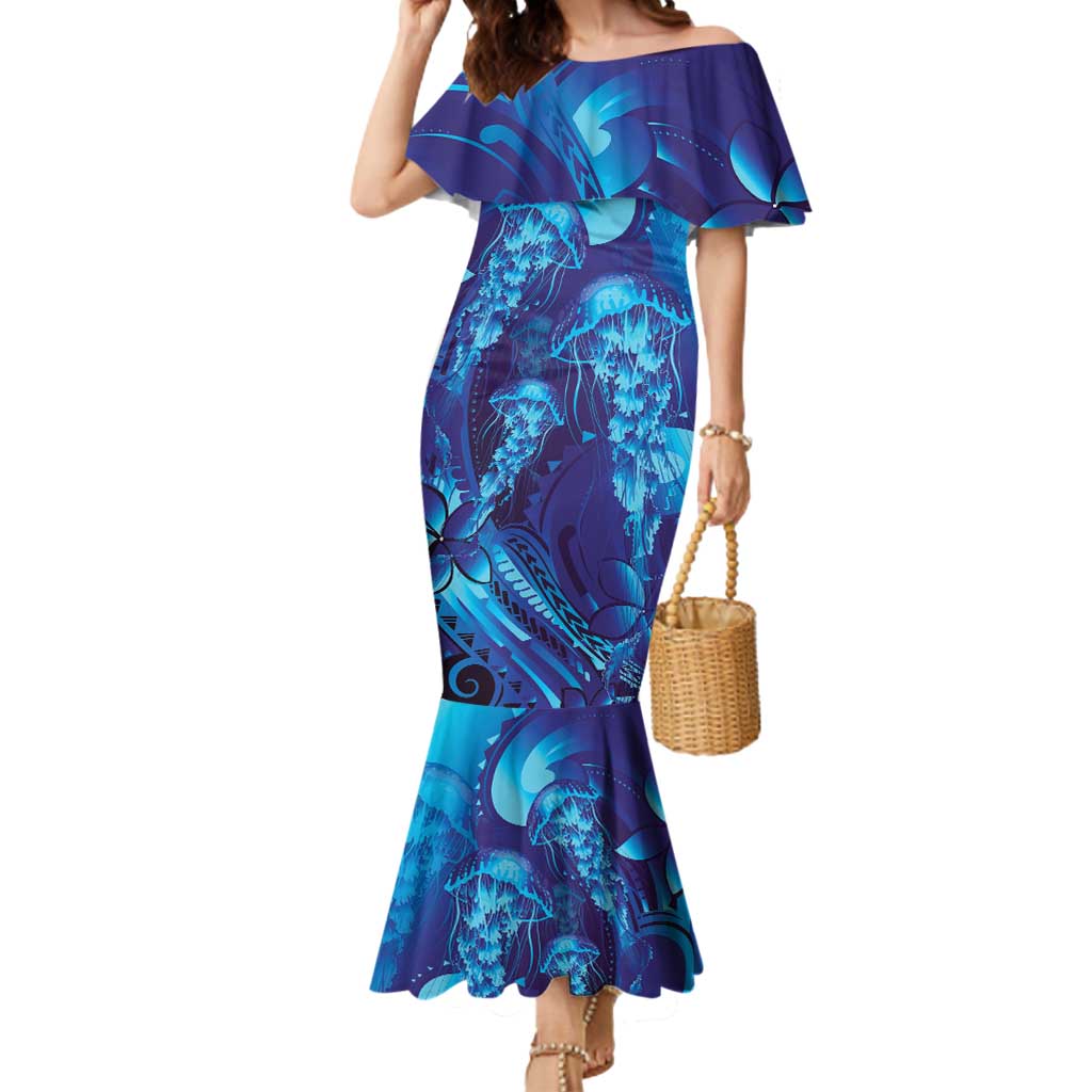 Purple Paradise Polynesia Jellyfish Mermaid Dress Plumeria Polynesian Tattoo Glowing Vibes