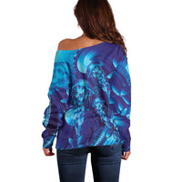 Purple Paradise Polynesia Jellyfish Off Shoulder Sweater Plumeria Polynesian Tattoo Glowing Vibes