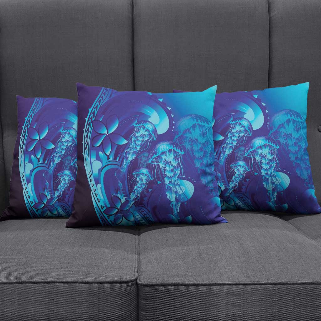 Purple Paradise Polynesia Jellyfish Pillow Cover Plumeria Polynesian Tattoo Glowing Vibes