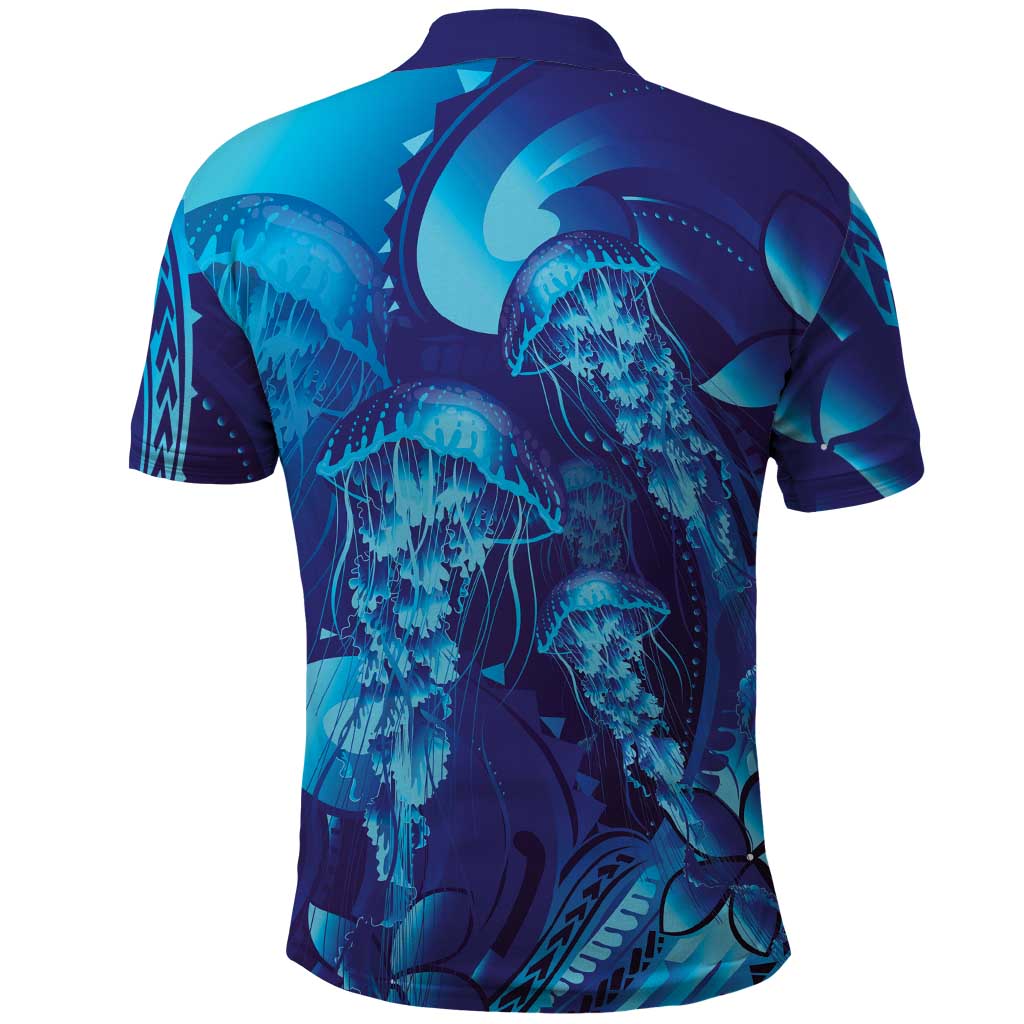 Purple Paradise Polynesia Jellyfish Polo Shirt Plumeria Polynesian Tattoo Glowing Vibes