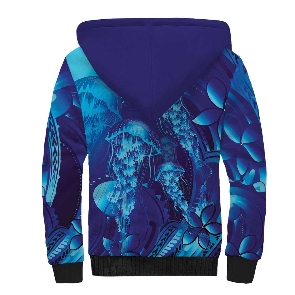 Purple Paradise Polynesia Jellyfish Sherpa Hoodie Plumeria Polynesian Tattoo Glowing Vibes