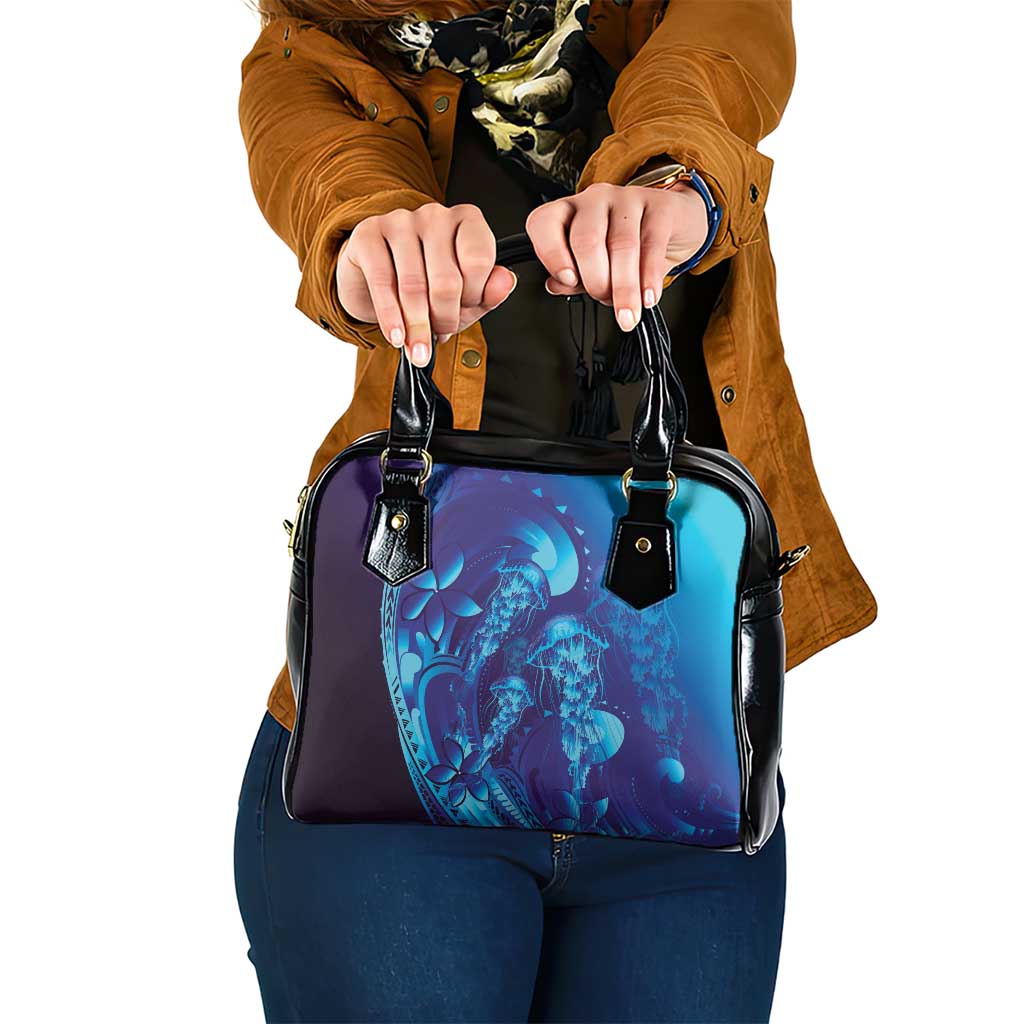 Purple Paradise Polynesia Jellyfish Shoulder Handbag Plumeria Polynesian Tattoo Glowing Vibes