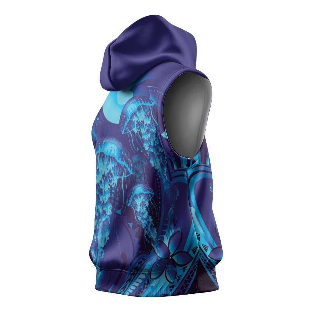 Purple Paradise Polynesia Jellyfish Sleeveless Hoodie Plumeria Polynesian Tattoo Glowing Vibes