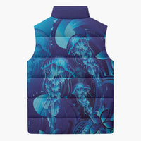 Purple Paradise Polynesia Jellyfish Sleeveless Puffer Jacket Plumeria Polynesian Tattoo Glowing Vibes