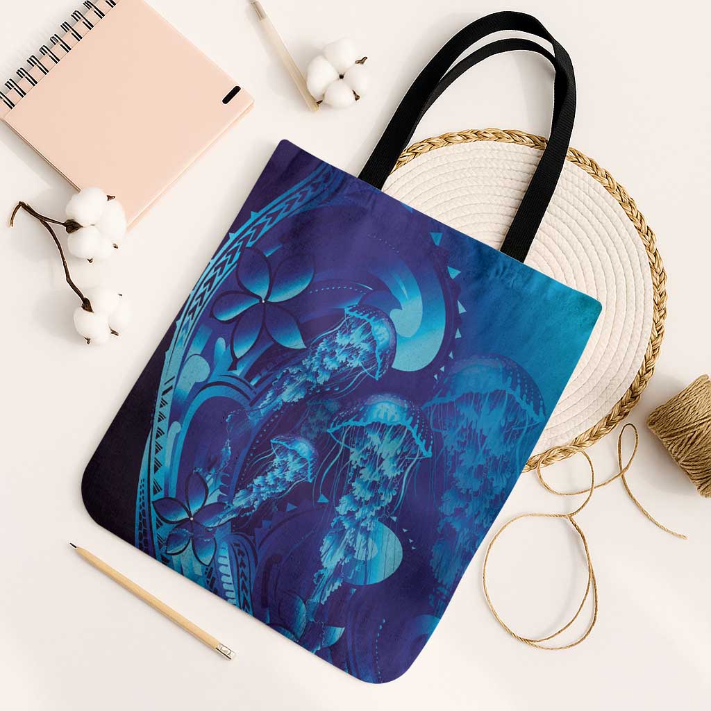 Purple Paradise Polynesia Jellyfish Tote Bag Plumeria Polynesian Tattoo Glowing Vibes