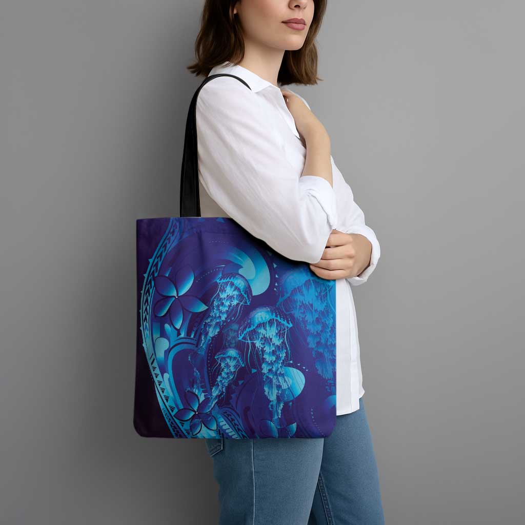Purple Paradise Polynesia Jellyfish Tote Bag Plumeria Polynesian Tattoo Glowing Vibes