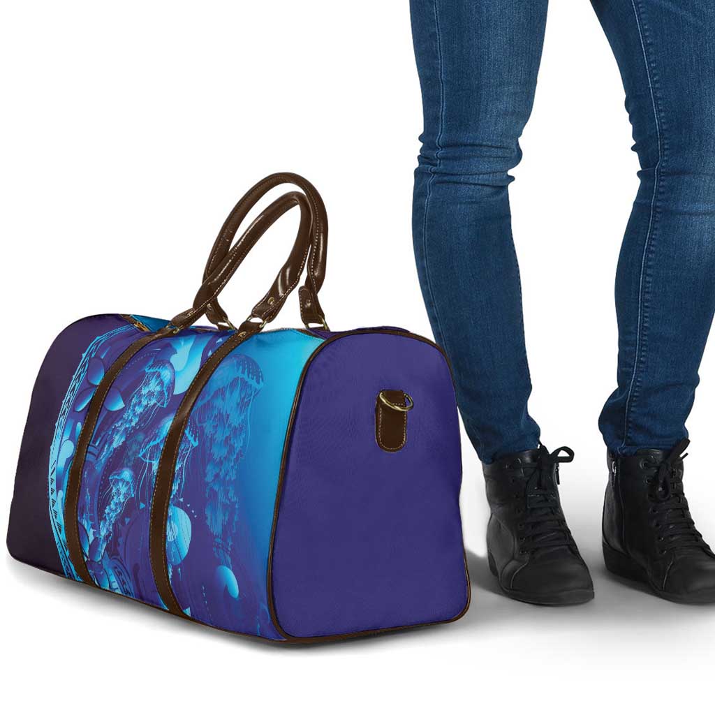 Purple Paradise Polynesia Jellyfish Travel Bag Plumeria Polynesian Tattoo Glowing Vibes