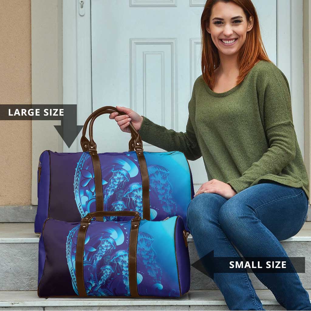 Purple Paradise Polynesia Jellyfish Travel Bag Plumeria Polynesian Tattoo Glowing Vibes