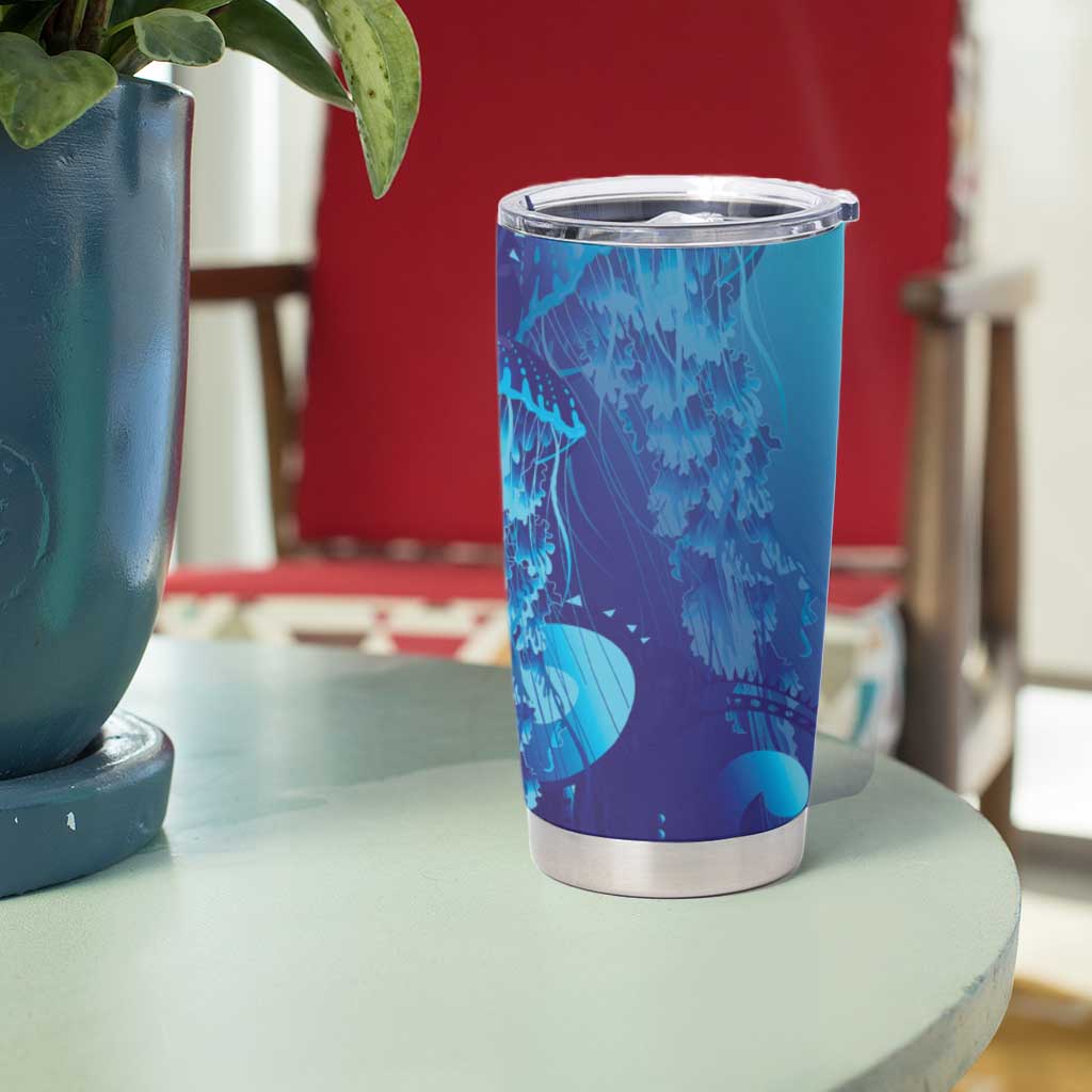 Purple Paradise Polynesia Jellyfish Tumbler Cup Plumeria Polynesian Tattoo Glowing Vibes