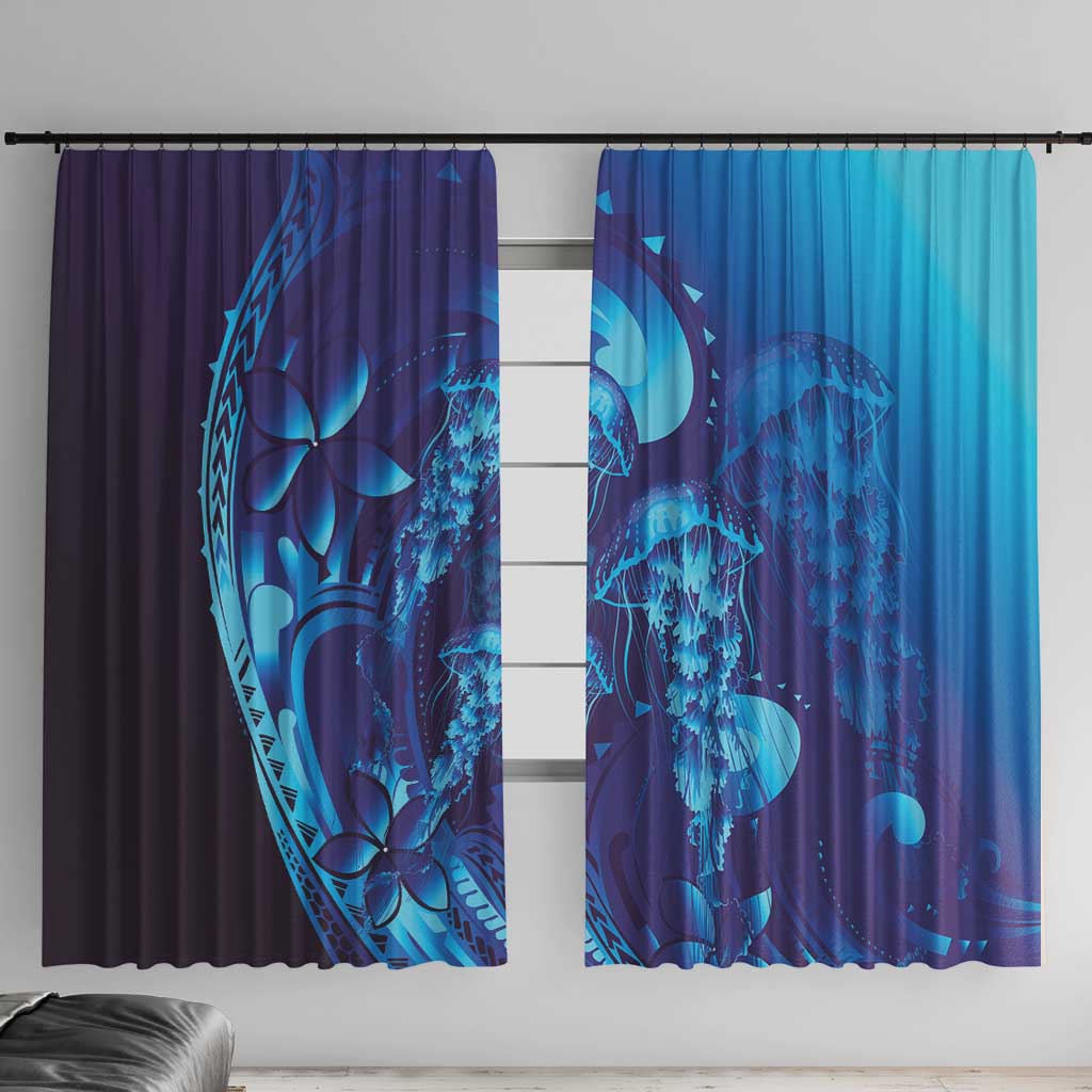 Purple Paradise Polynesia Jellyfish Window Curtain Plumeria Polynesian Tattoo Glowing Vibes