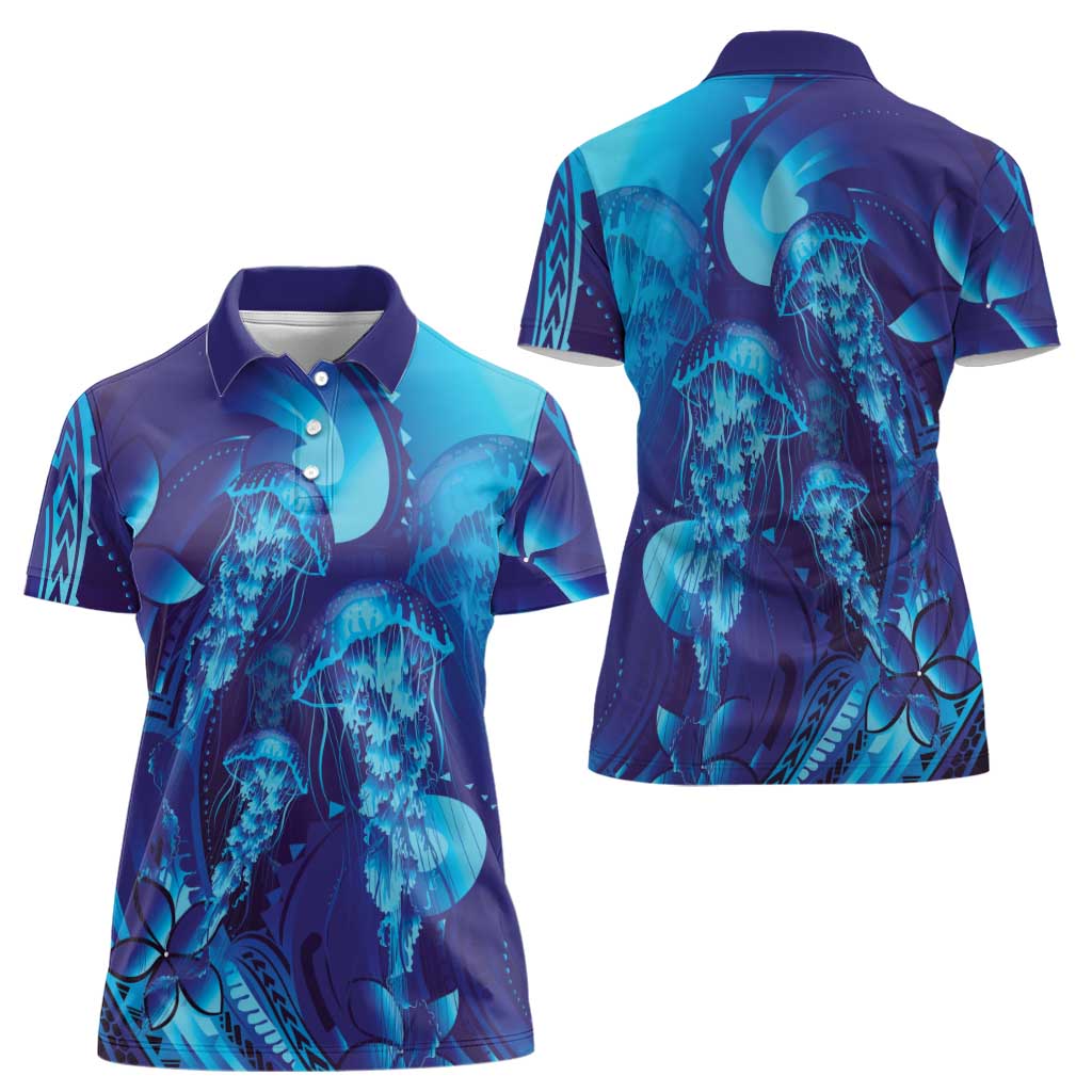 Purple Paradise Polynesia Jellyfish Women Polo Shirt Plumeria Polynesian Tattoo Glowing Vibes