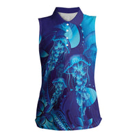 Purple Paradise Polynesia Jellyfish Women Sleeveless Polo Shirt Plumeria Polynesian Tattoo Glowing Vibes LT14 Female Purple - Polynesian Pride
