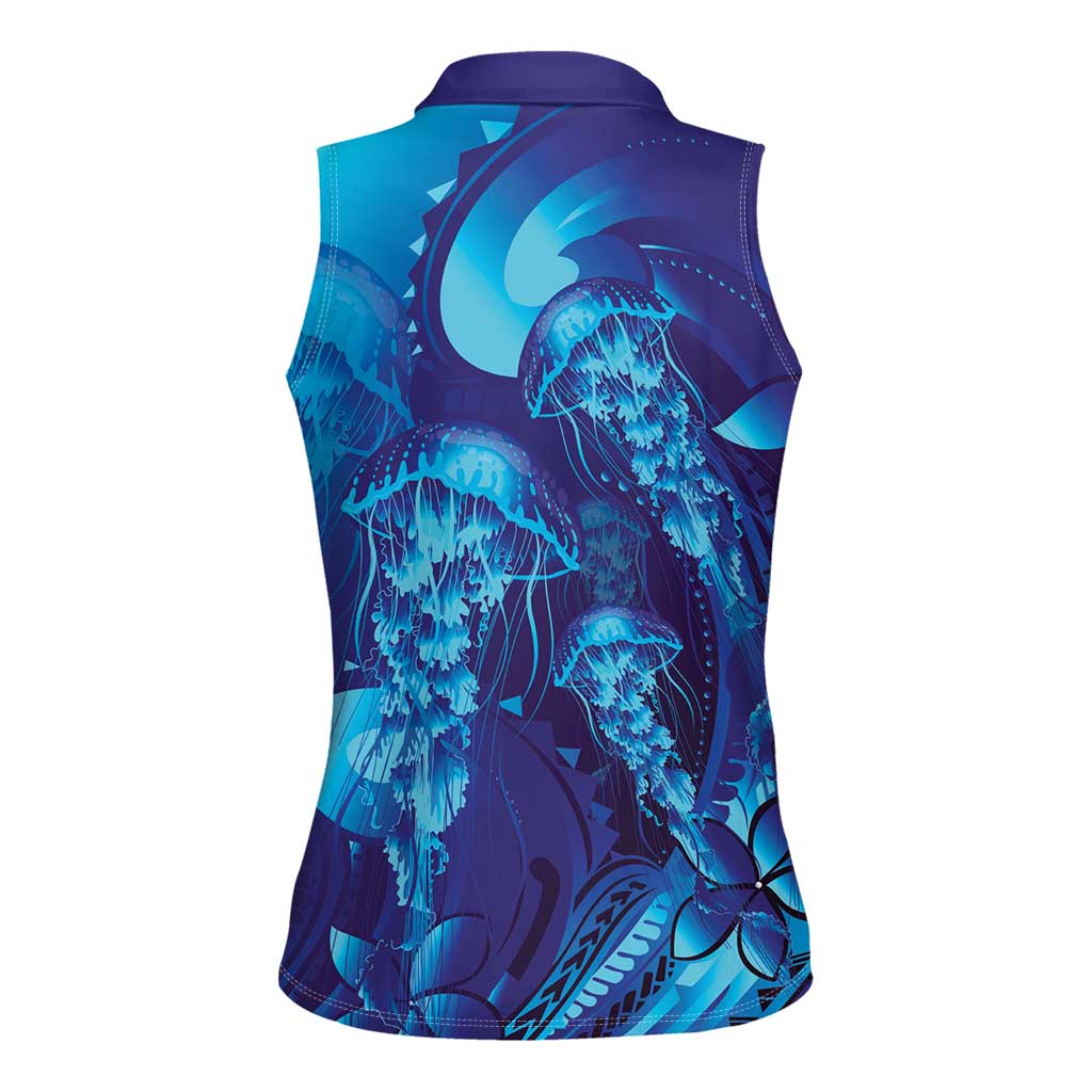 Purple Paradise Polynesia Jellyfish Women Sleeveless Polo Shirt Plumeria Polynesian Tattoo Glowing Vibes LT14 - Polynesian Pride