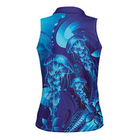 Purple Paradise Polynesia Jellyfish Women Sleeveless Polo Shirt Plumeria Polynesian Tattoo Glowing Vibes LT14 - Polynesian Pride