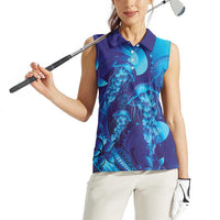 Purple Paradise Polynesia Jellyfish Women Sleeveless Polo Shirt Plumeria Polynesian Tattoo Glowing Vibes LT14 - Polynesian Pride