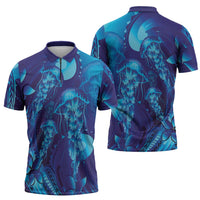 Purple Paradise Polynesia Jellyfish Zipper Polo Shirt Plumeria Polynesian Tattoo Glowing Vibes