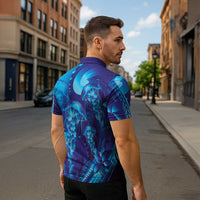 Purple Paradise Polynesia Jellyfish Zipper Polo Shirt Plumeria Polynesian Tattoo Glowing Vibes