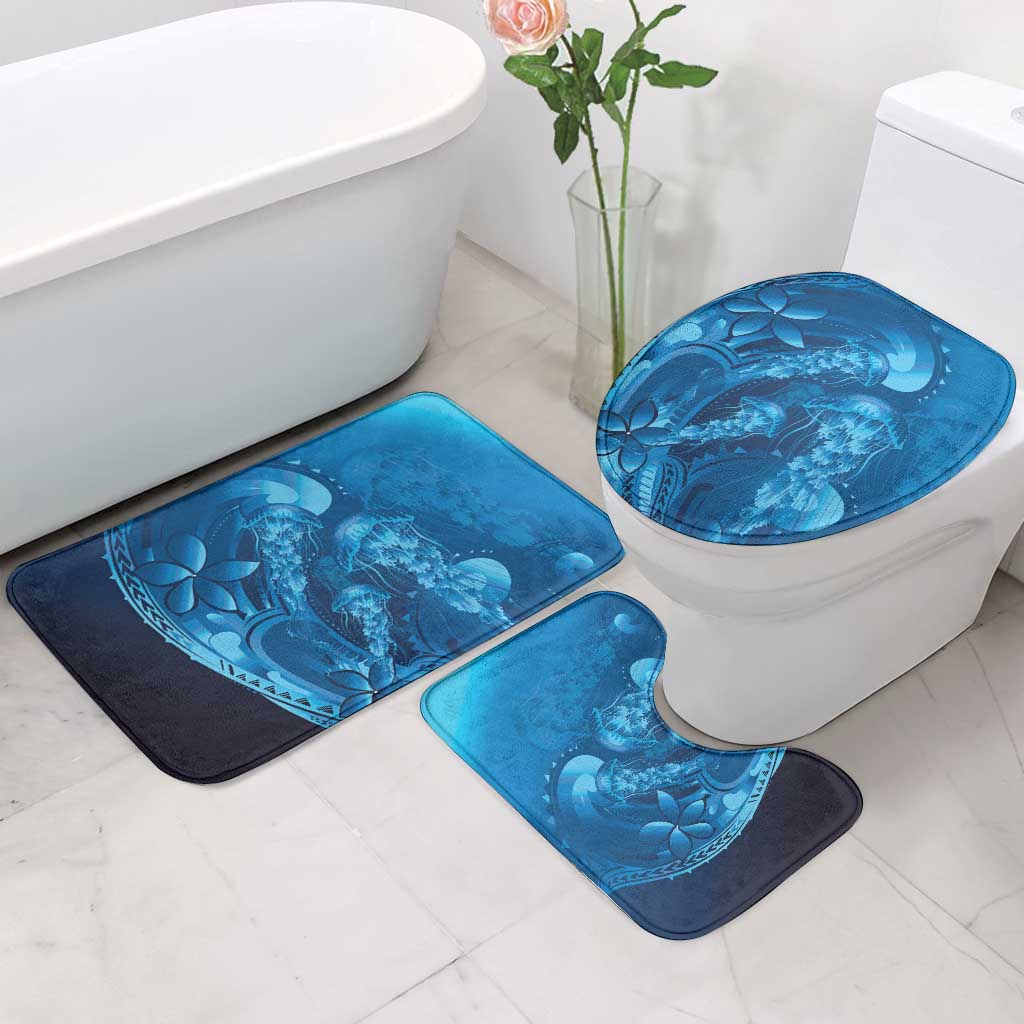 Blue Gradient Polynesia Jellyfish Bathroom Set Plumeria Polynesian Tattoo Glowing Vibes