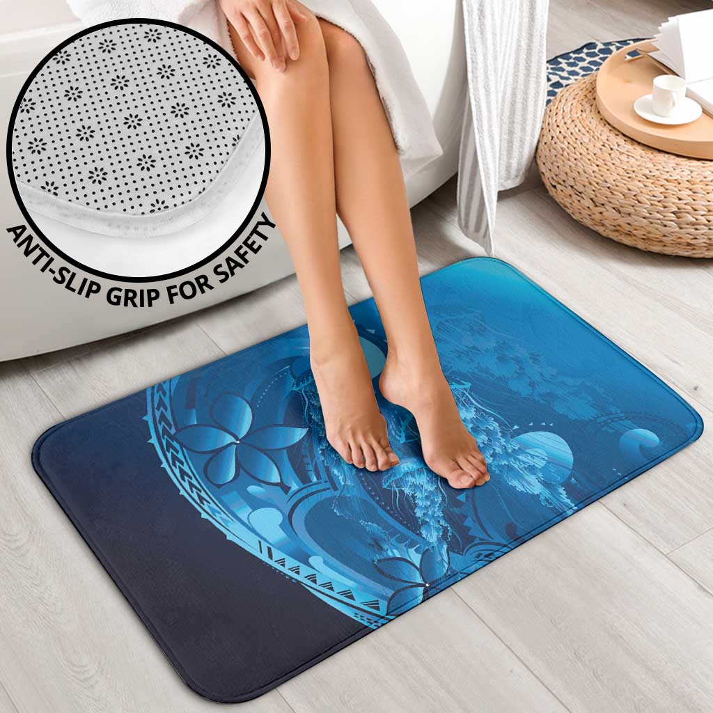 Blue Gradient Polynesia Jellyfish Bathroom Set Plumeria Polynesian Tattoo Glowing Vibes