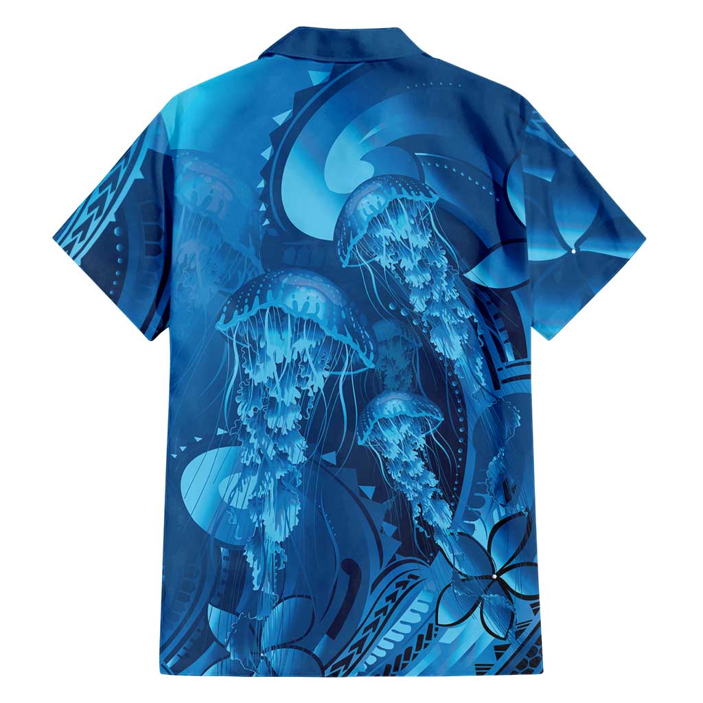 Blue Gradient Polynesia Jellyfish Family Matching Long Sleeve Bodycon Dress and Hawaiian Shirt Plumeria Polynesian Tattoo Glowing Vibes LT14 - Polynesian Pride