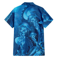 Blue Gradient Polynesia Jellyfish Family Matching Mermaid Dress and Hawaiian Shirt Plumeria Polynesian Tattoo Glowing Vibes LT14 - Polynesian Pride